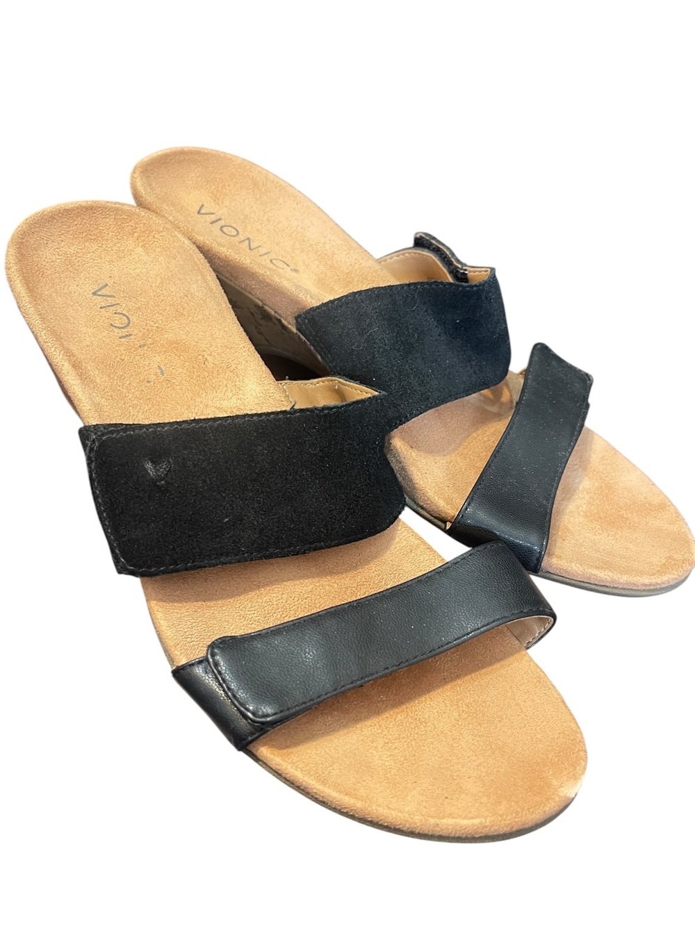 Vionic Bayu Cork Wedge Black Double Strap Sandals Summer Casaul Women’s 8